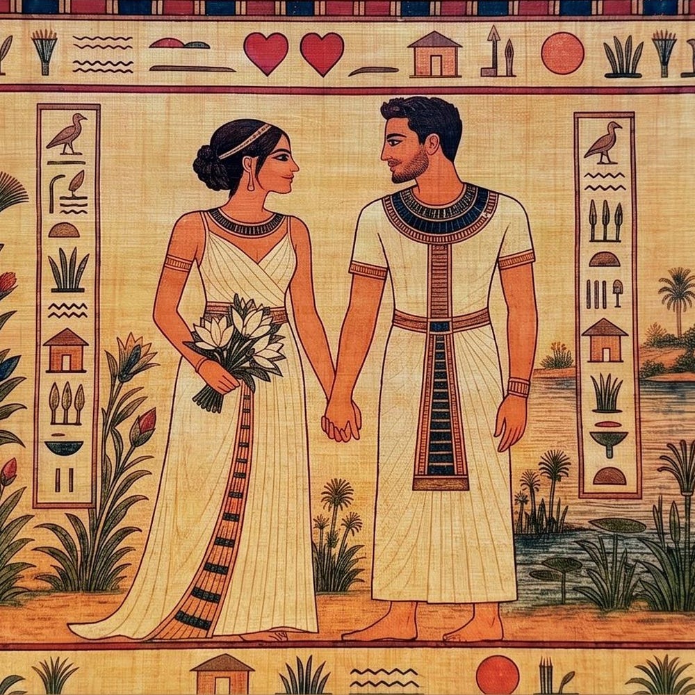 Custom Egyptian papyrus couple portrait