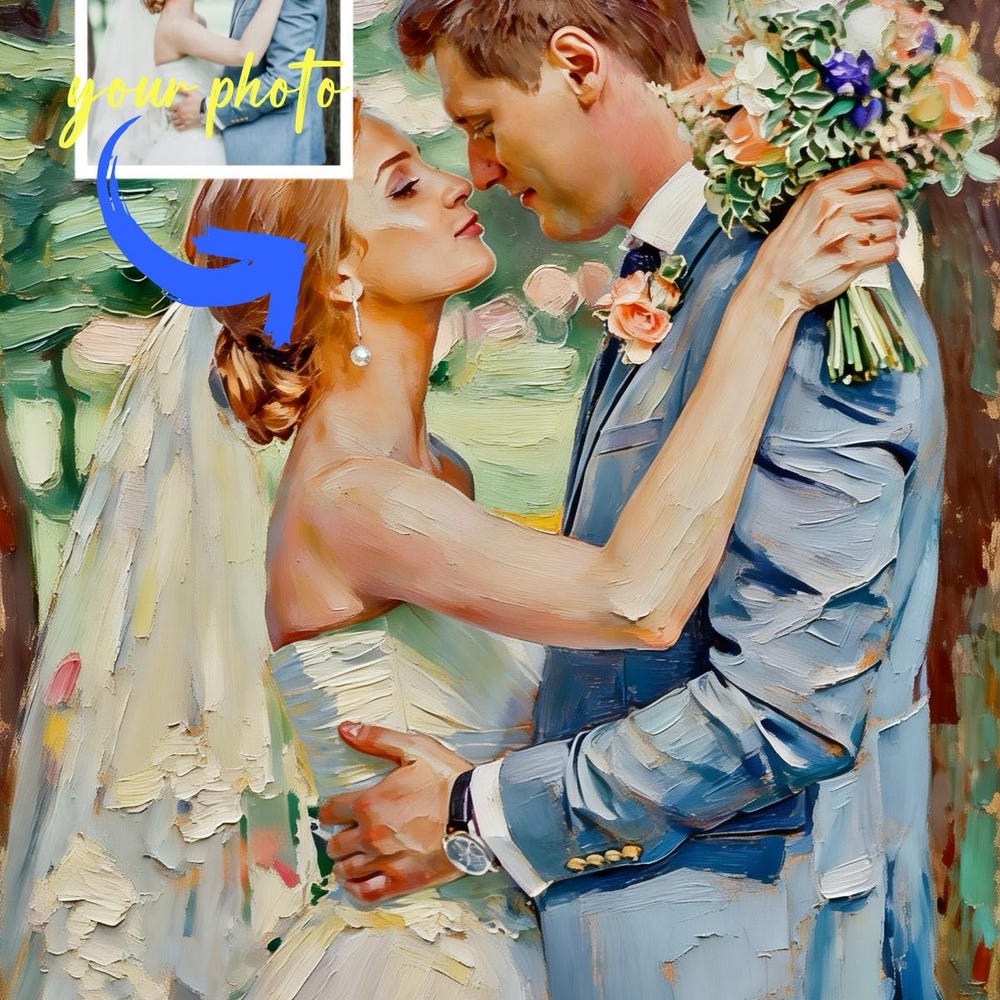 Custom wedding portrait in a painterly oil style